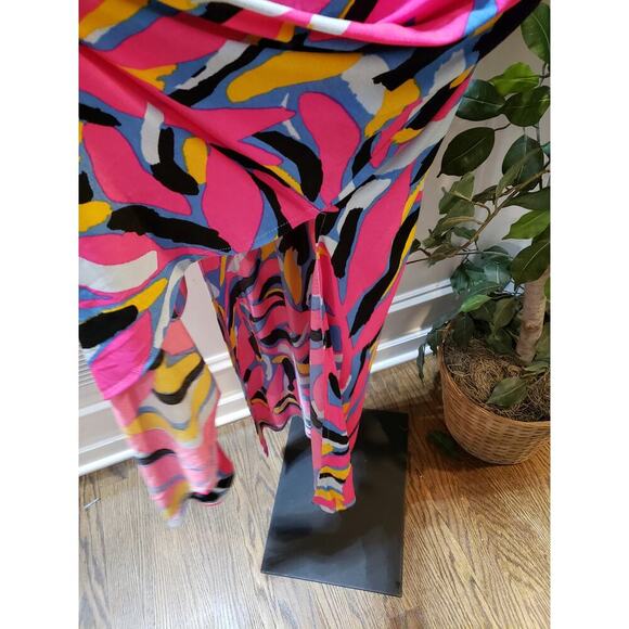 Sevengate Maxi Dress Womens L Multi Geo Print Cut Out Ankle Slit Spaghetti Strap - Picture 13 of 14